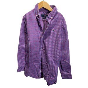 Vineyard Vines Boys S Checked Whale Shirt‎ Pink/Blue 100% Cotton